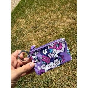 Vera Bradley Purple Floral Zip ID Case Wallet Keychain Accessory